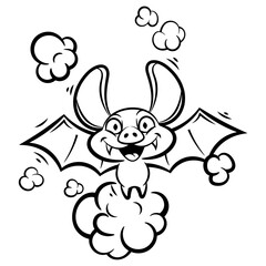 Cartoon illustration of vampire transformation into a Bat with smoke effect, best for mascot, logo, and coloring book with halloween themes