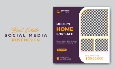 Real estate  modern home for sale social media post design with simple shapes and colors