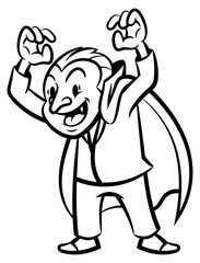 A Man wearing vampire costume and scaring kids in halloween party, best for logo, mascot, and coloring book with halloween themes fo kids