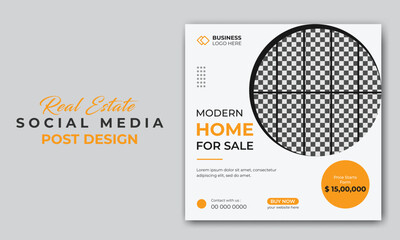 Simple modern home for sale social media promotion post and web banner design template