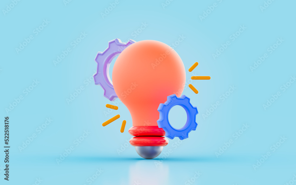 Wall mural lightbulb with gear sign 3d render concept for creative invention new nano technology