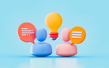 user sign with lightbulb message 3d render concept for teamwork project conversation 