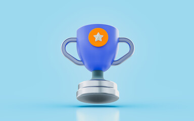 trophy sign cartoon look 3d render concept for achievement complete victory winner prize 