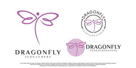 Set of dragonfly logo design with creative concept Premium Vector - obrazy, fototapety, plakaty