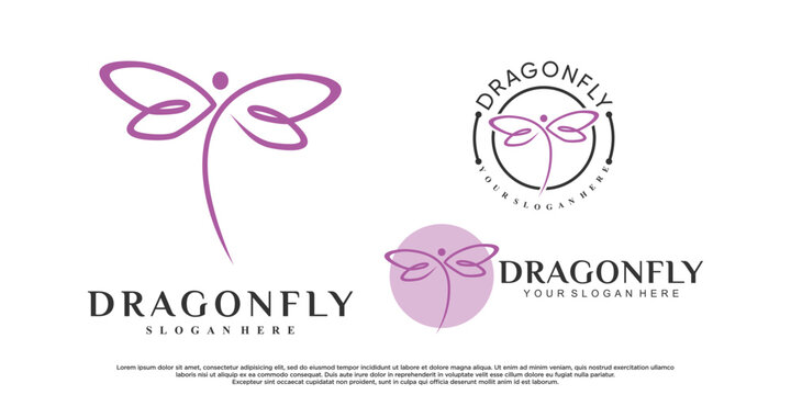 Set of dragonfly logo design with creative concept Premium Vector