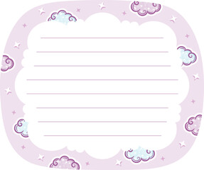 Blank cute reminder paper note planner frame with pastel coloring and clouds