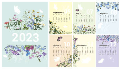 Fototapeta na wymiar Calendar for 2023 floral part 2