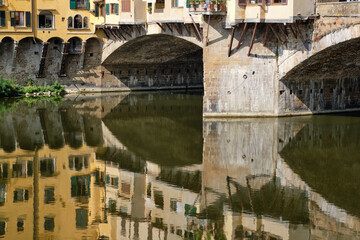 Details of the historic Ponte Vecchio in Florence in Italy. One of the most visited places by tourists in the city