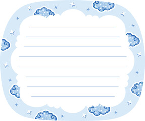 Blank cute reminder paper note planner  with pastel coloring and clouds