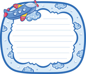 Blank cute reminder paper note planner frame with pastel coloring and clouds