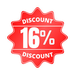 16% percent off, with red sticker design (Black Friday), online discount, mega sale, vector illustration, Sixteen 