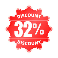 32% percent off, with red sticker design (Black Friday), online discount, mega sale, vector illustration, Thirty-two