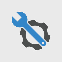 Gear and Wrench icon Vector illustration. Settings icon Flat style. Repair service icon with button
