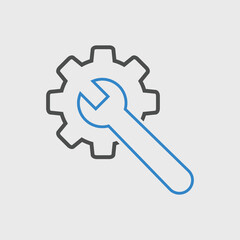 Gear and Wrench icon Vector illustration. Settings icon Flat style. Repair service icon with button

