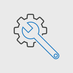 Gear and Wrench icon Vector illustration. Settings icon Flat style. Repair service icon with button
