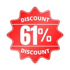 61% percent off, with red sticker design (Black Friday), online discount, mega sale, vector illustration, Sixty one