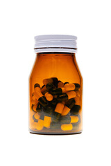 Cutout Amber Pill bottles and Drug Capsule