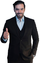 Isolated Businessman with Thumb Up Gesture on Transparent Background
