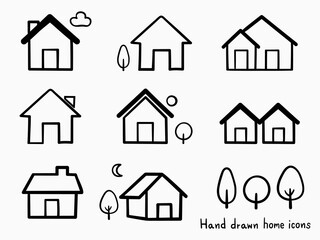 simple black  isolated  hand drawn lines, doodle of home silhouette symbols for icons, banner, label, button, background, wallpaper, web, cover etc. vector design.