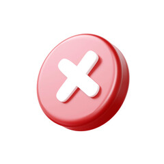 Cancel cross icon isolated over white background. 3d rendering.