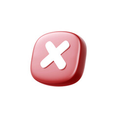 Cancel cross icon isolated over white background. 3d rendering.