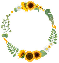 Sunflower wreath and leaves art painting
