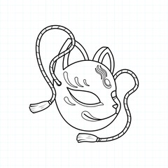 Japanese kitsune mask coloring page, Vector illustration eps.10