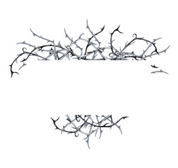 Halloween banner of black thorn branches. Watercolor hand painted isolated illustration on white background.