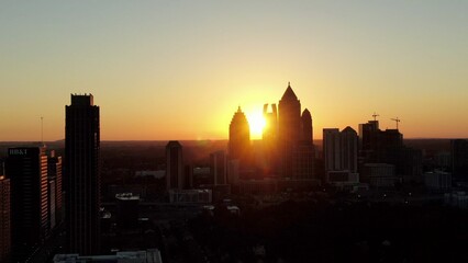 Beautiful sunrise behind office towers Atlanta skyline in Georgia
