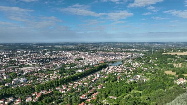 Drone view of Agen the Garonne and the whole valley