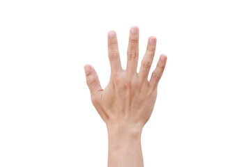 Man hand showing five count isolated on white background with clipping path - Powered by Adobe