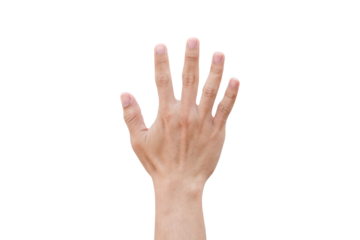 Man hand showing five count isolated on white background with clipping path