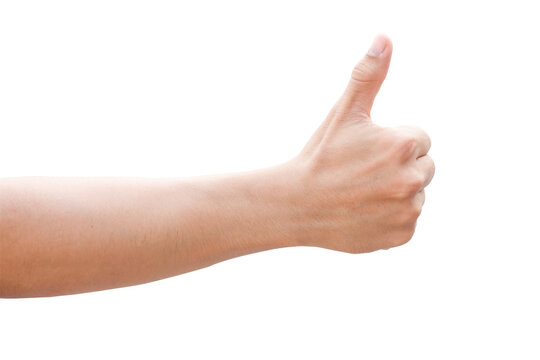 Man Hand Showing Thumbs Up Isolated On White Background With Clipping Path