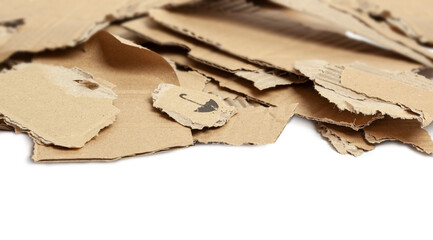 Cardboard scraps pile isolated on a white