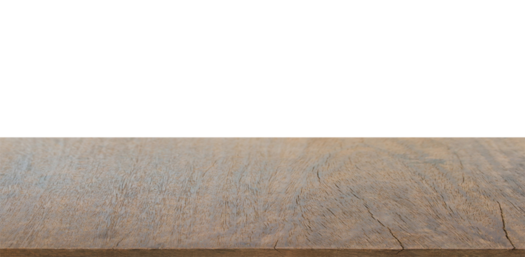 Empty dark wood table top isolated on white background with clipping path and copy space for display or montage your products