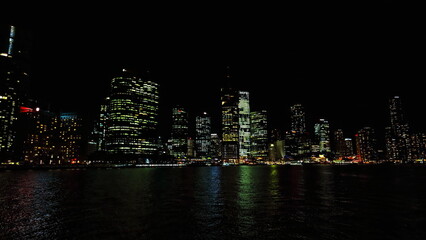 Fototapeta na wymiar Skyscrapes on the Eagle-Queen-Howard streets riverfront area at night. Brisbane-Australia-136