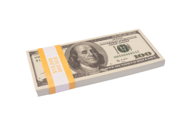 100 US Dollar bills bundles stack isolated on white background with clipping path