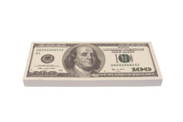 100 US Dollar bills bundles stack isolated on white background with clipping path