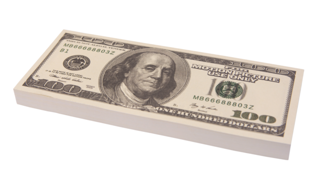 100 US Dollar bills bundles stack isolated on white background with clipping path