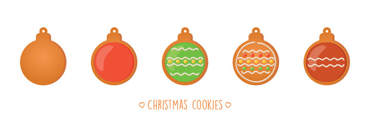 christmas cookies gingerbread set with different icing and sugar decoration ball