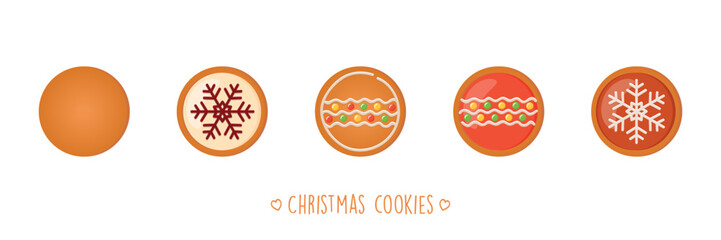 christmas cookies gingerbread set with different icing and sugar decoration ball