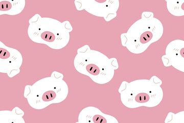 Cute pig pink pastel doodle cartoon seamless pattern