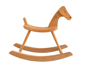 Wooden horse toy for kids to ride isolated on white background