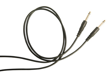 Guitar audio jack with black cable isolated on white background with clipping path.