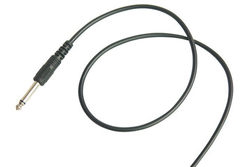 Guitar audio jack with black cable isolated on white background with clipping path.