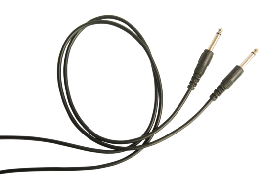 Guitar audio jack with black cable isolated on white background with clipping path.