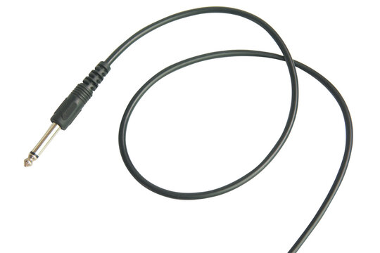 Guitar audio jack with black cable isolated on white background with clipping path.