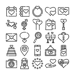 Love and Valentine line icon set image vector image