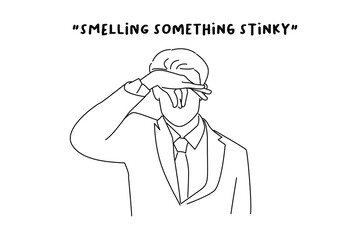 Drawing of businessman with disgusted expression. Outline drawing style art