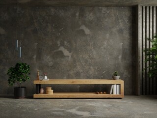 Cabinet for tv on concrete wall background.